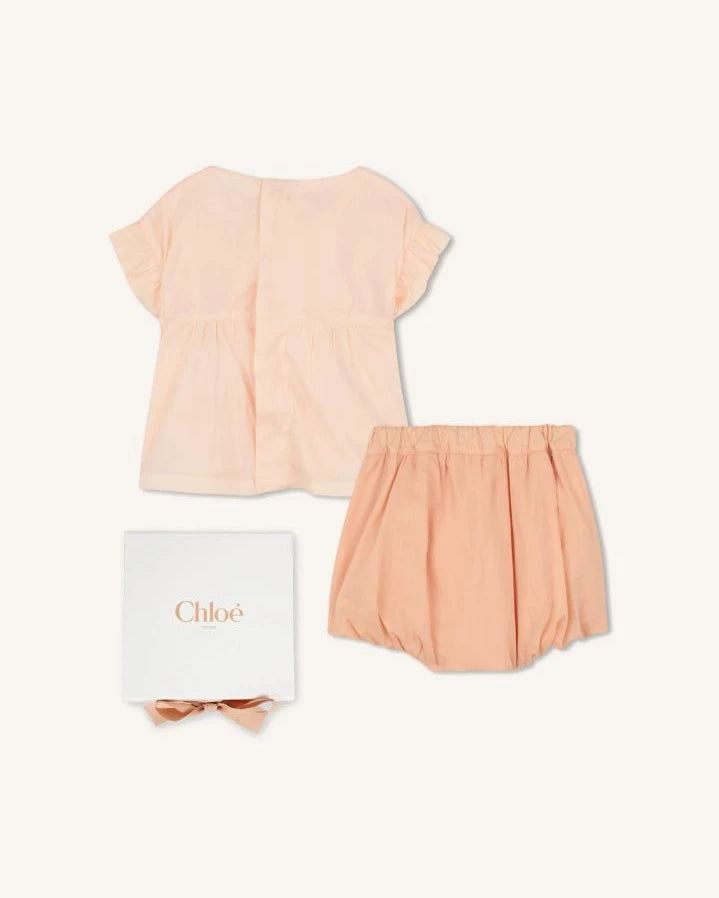 Chloé - Organic cotton blouse and bloomer set | Powder pink