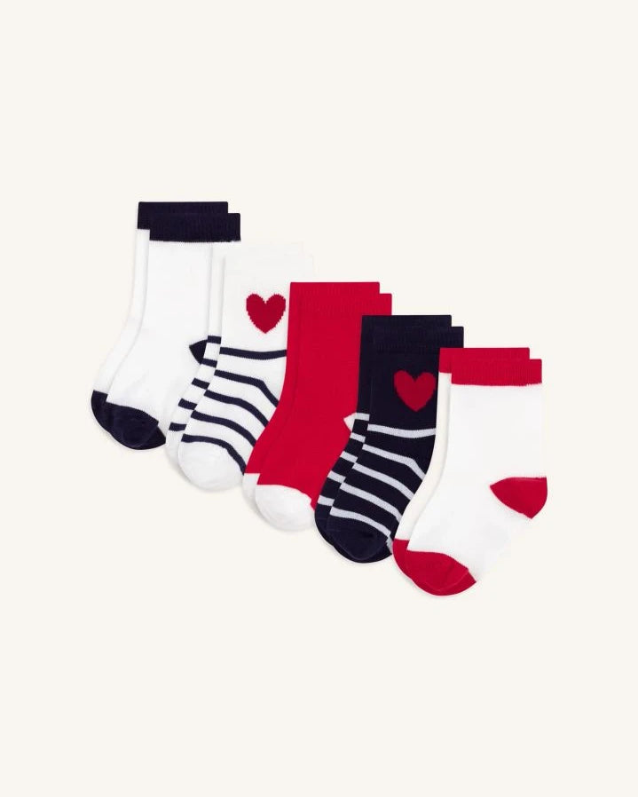 Petit Bateau - Pack of 5 Pairs of Striped Heart Socks | Navy blue