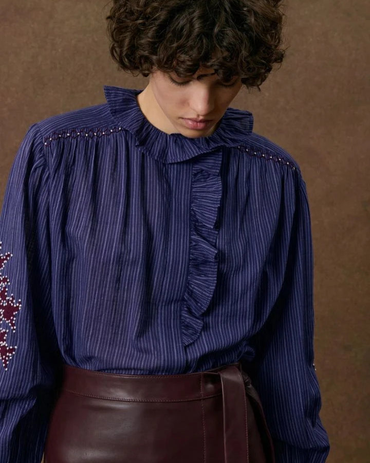 Louise Misha - Cora Cotton Blouse | Navy blue