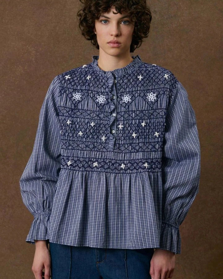 Louise Misha - Ileana Organic Cotton Blouse | Indigo
