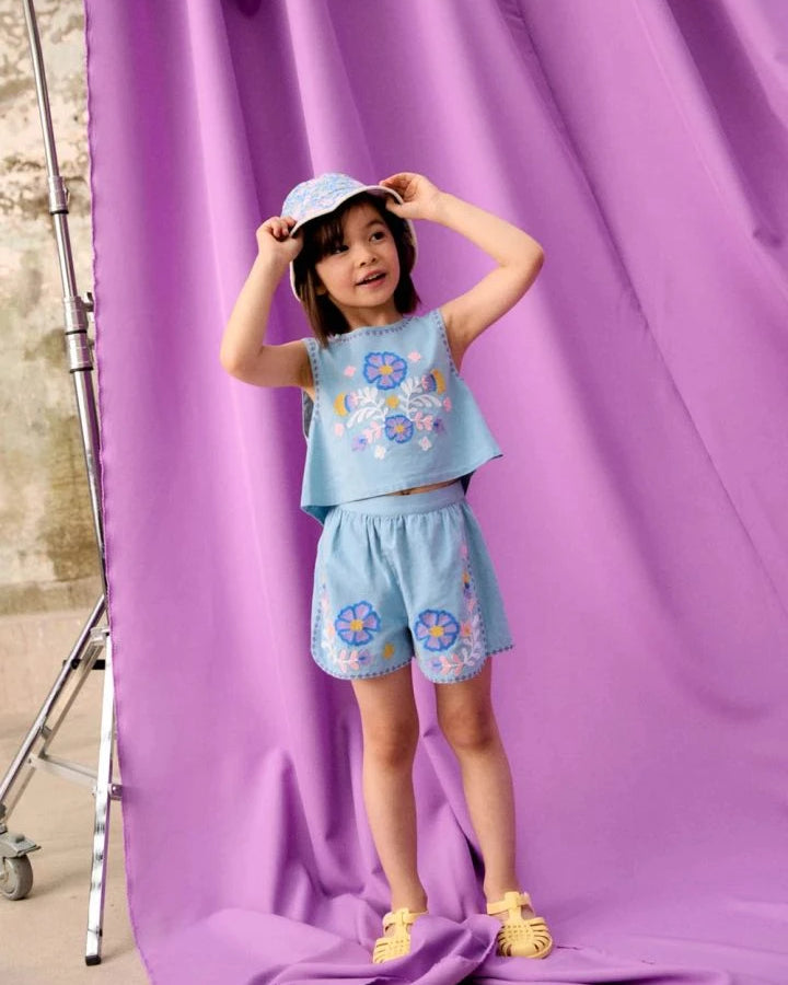 Louise Misha - Maïwen Organic Cotton Embroidered Shorts | Blue
