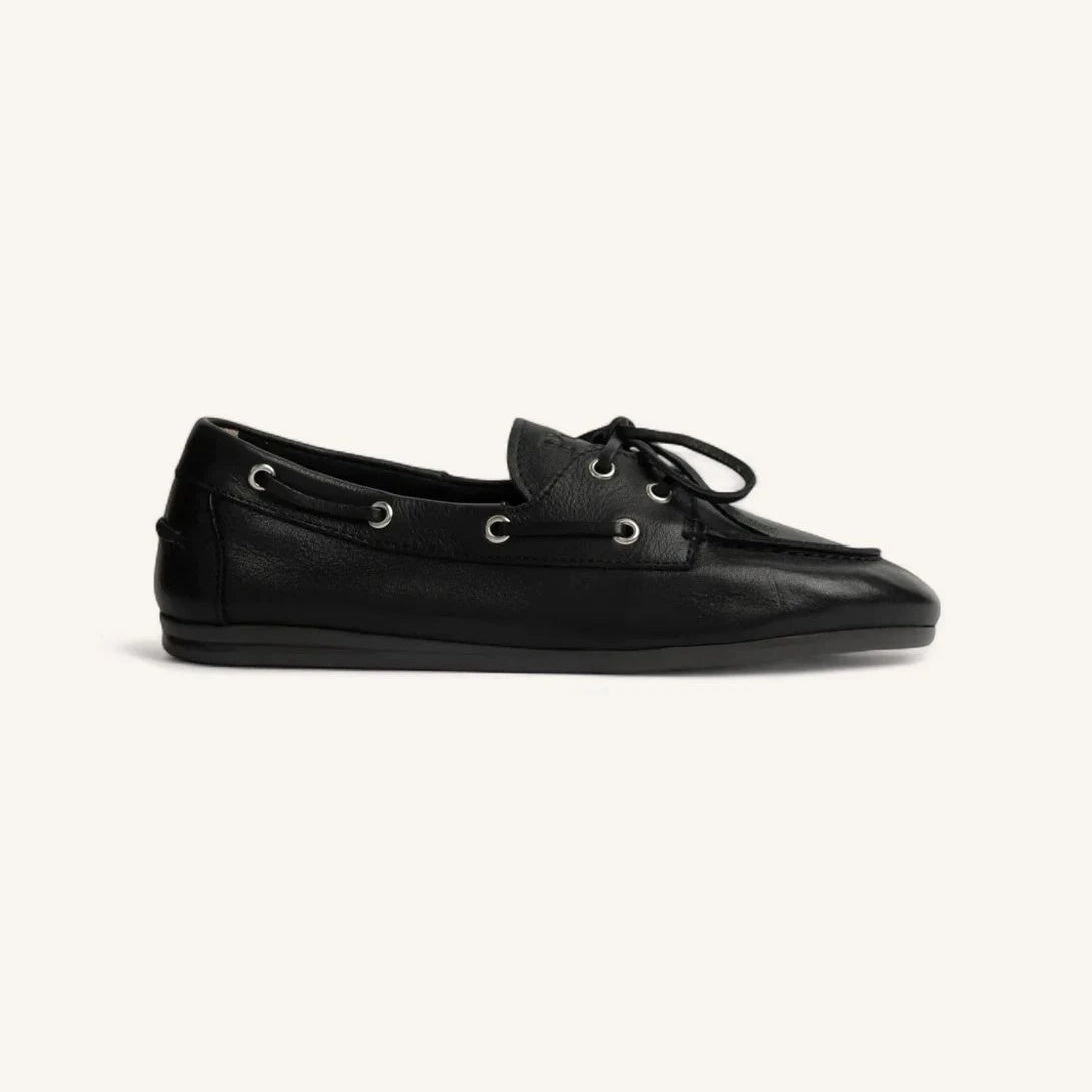 Posa - Leather Boat Loafers | Black