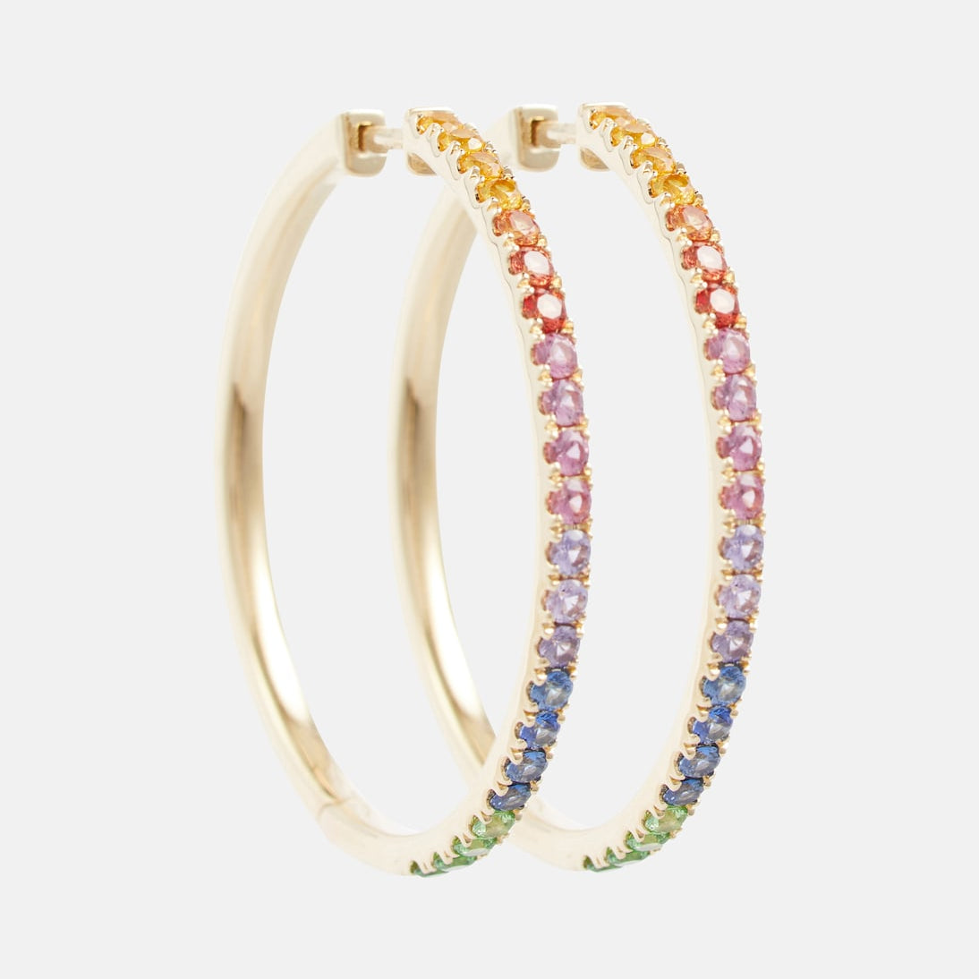 Robinson Pelham - Giant Rainbow Orb 14kt gold hoop earrings with sapphires and tsavorites