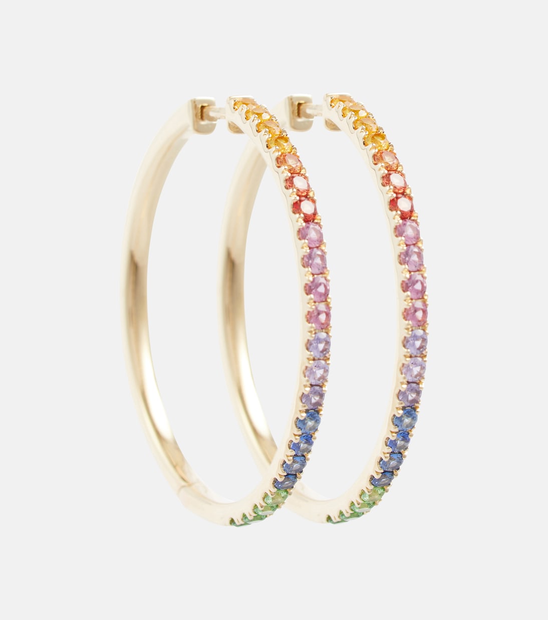 Robinson Pelham - Giant Rainbow Orb 14kt gold hoop earrings with sapphires and tsavorites