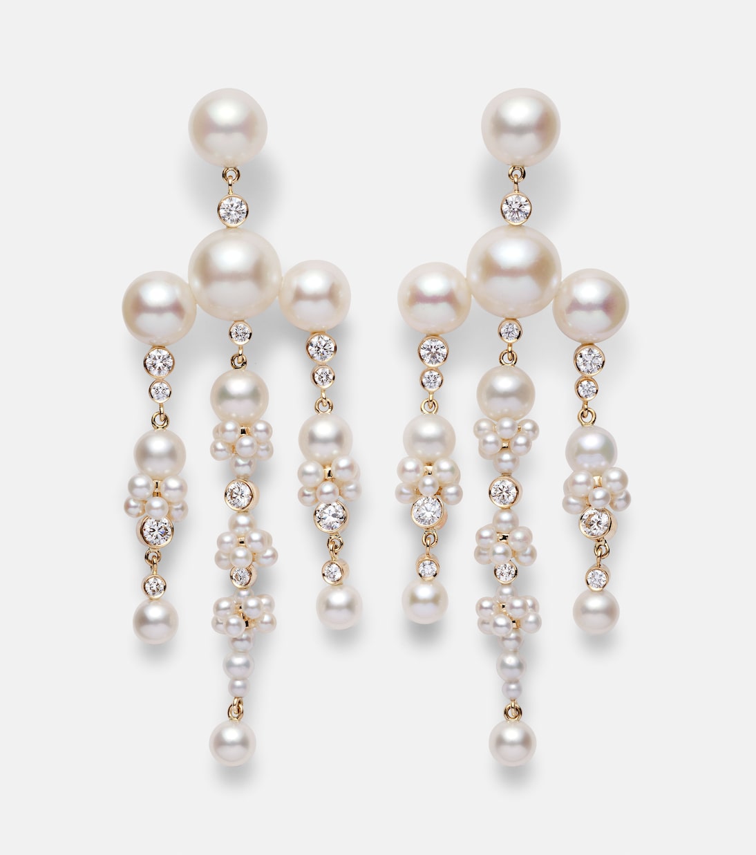 Sophie Bille Brahe - Jardin De Rêve 14kt gold drop earrings with diamonds and pearls
