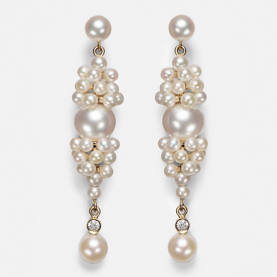 Sophie Bille Brahe - Rêve de Diamant 14kt gold earrings with diamonds and pearls