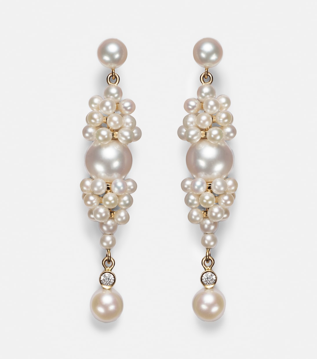 Sophie Bille Brahe - Rêve de Diamant 14kt gold earrings with diamonds and pearls