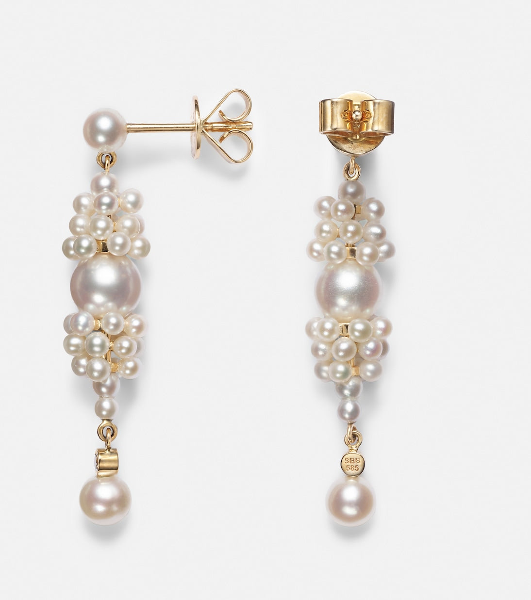 Sophie Bille Brahe - Rêve de Diamant 14kt gold earrings with diamonds and pearls