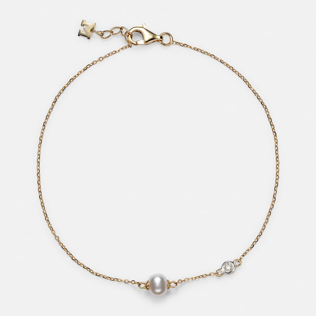 Mateo - 14kt gold chain bracelet with diamonds and pearls