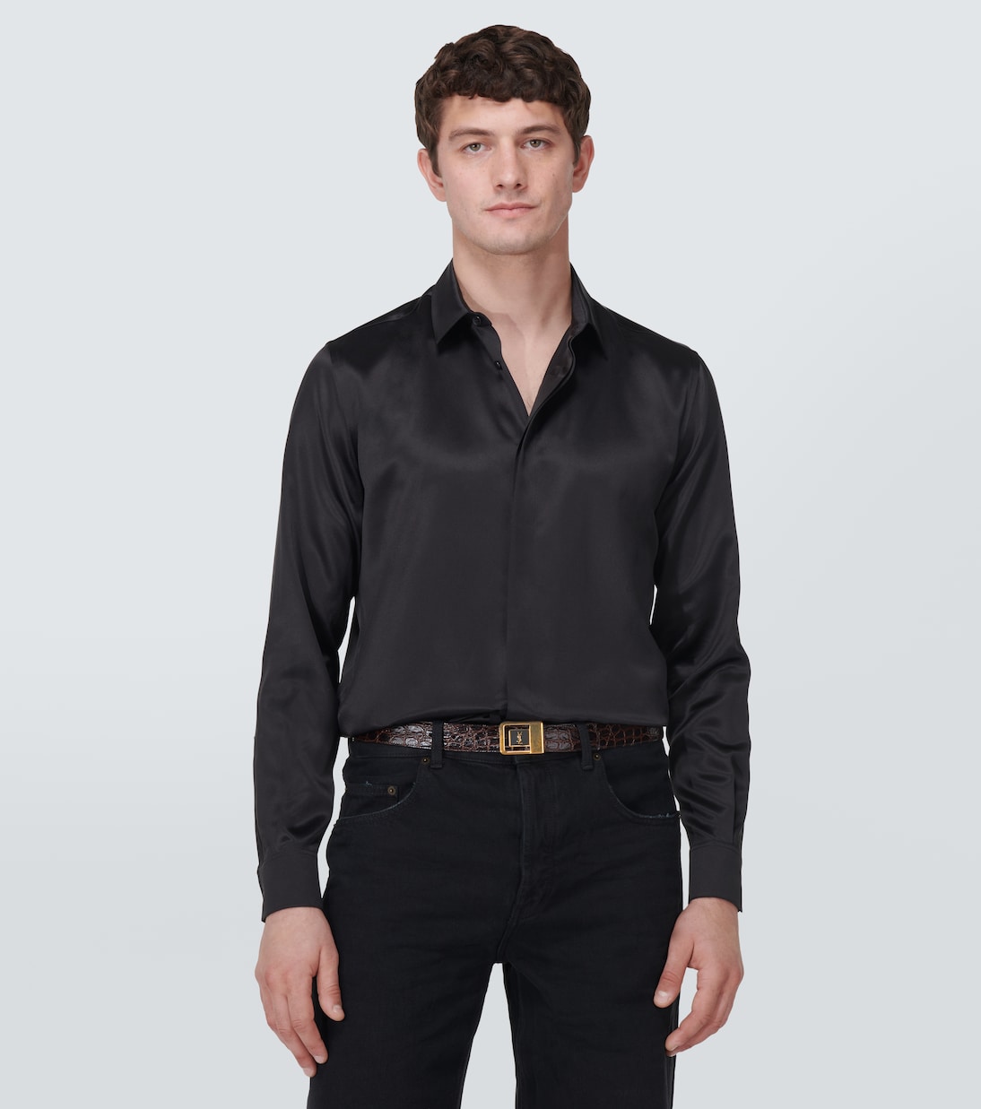 Saint Laurent - La 66 croc-effect leather belt