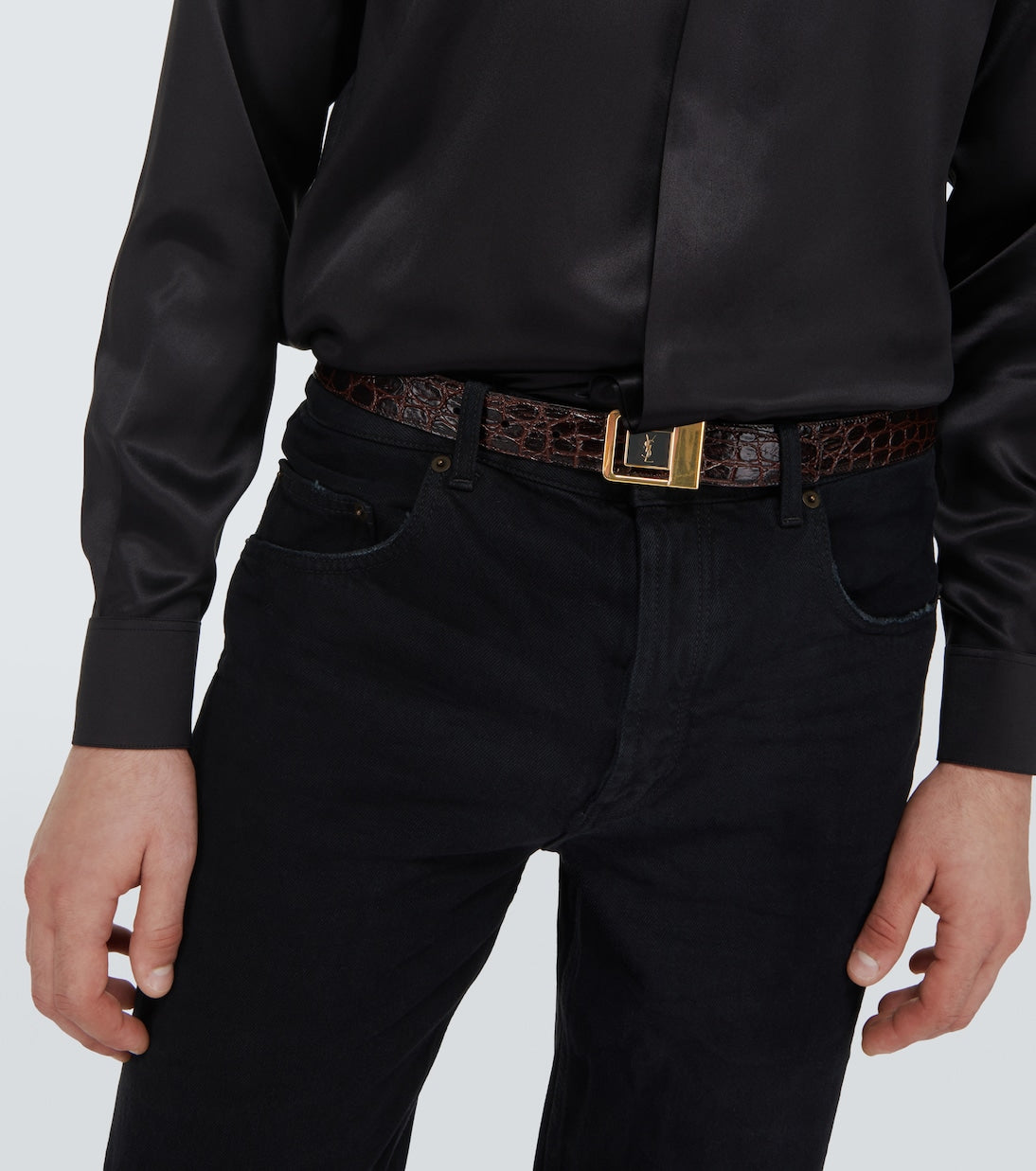 Saint Laurent - La 66 croc-effect leather belt