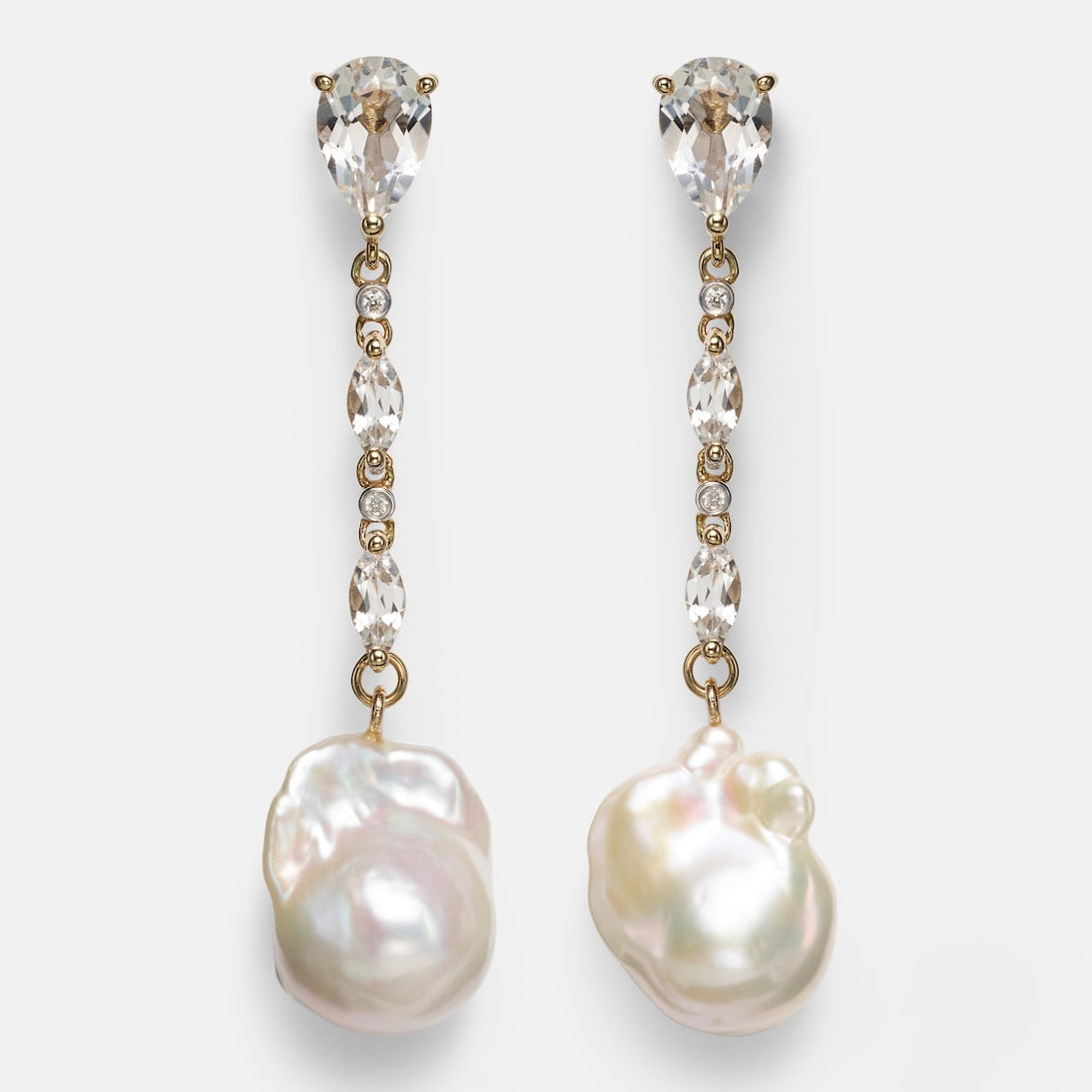 Mateo - 14kt gold earrings with pearls, diamonds, and topaz