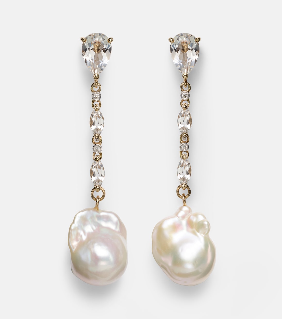 Mateo - 14kt gold earrings with pearls, diamonds, and topaz