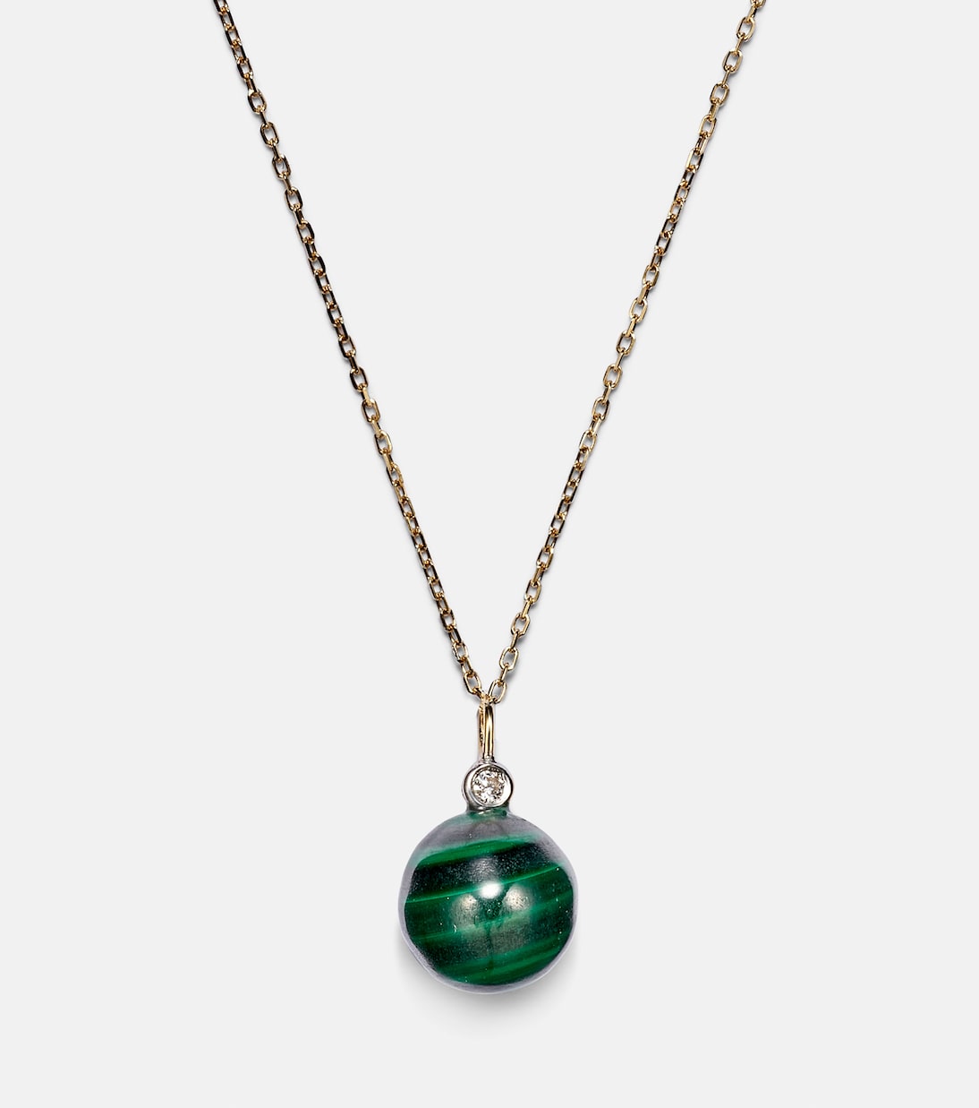 Mateo - 14kt gold dot necklace with malachite and diamond