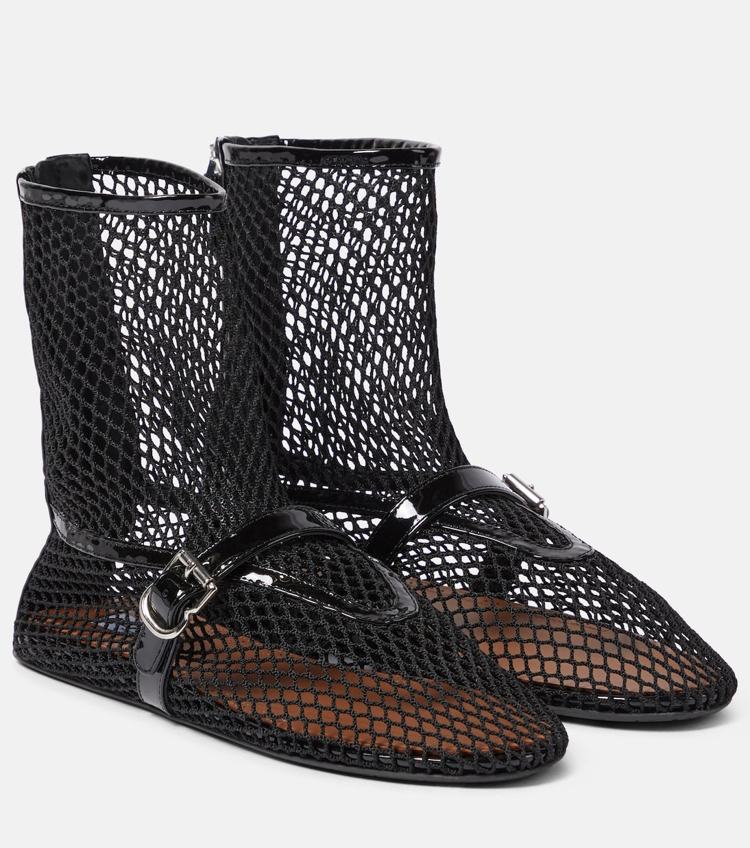 Alaïa - Fishnet leather-trimmed ankle boots