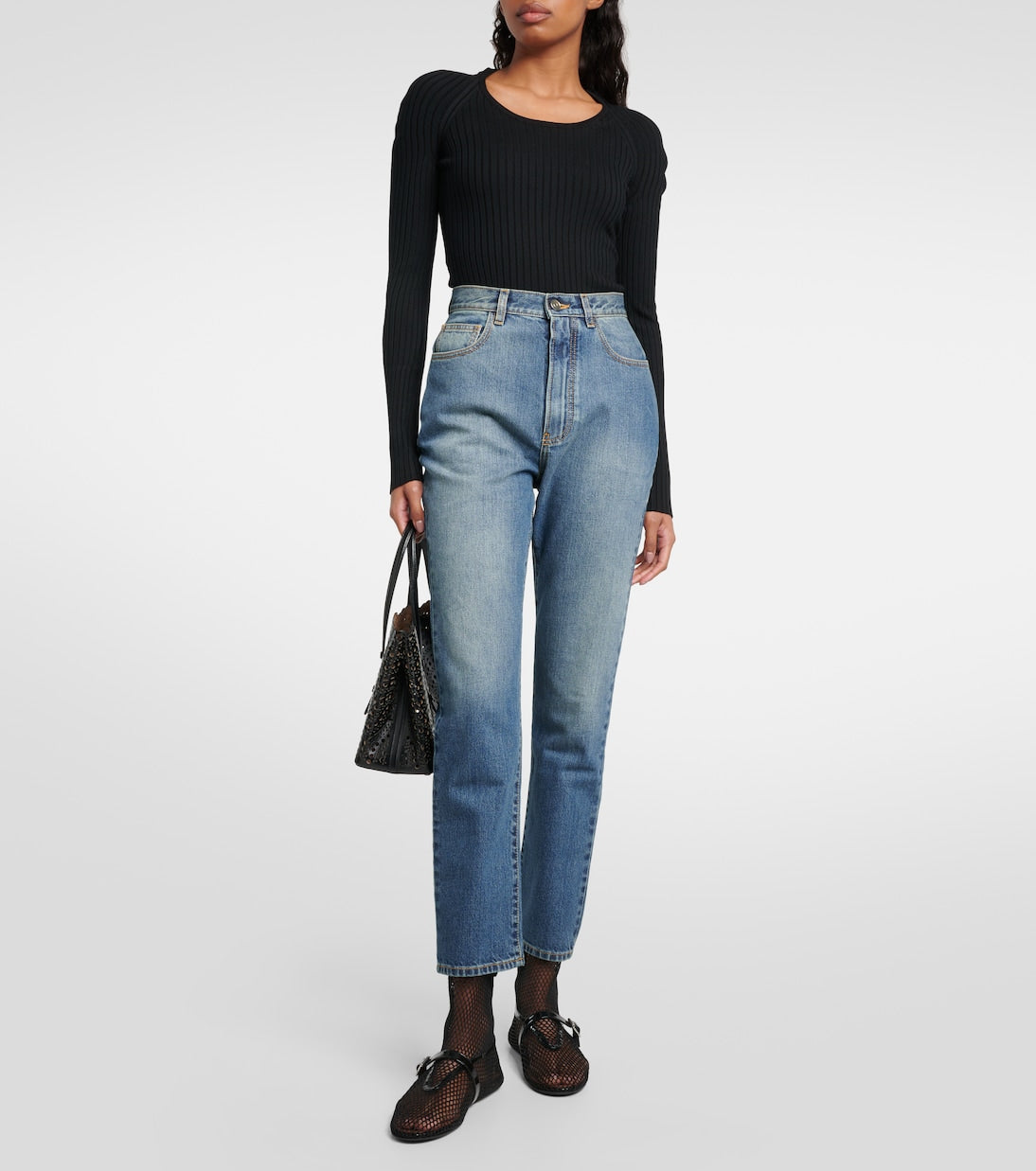 Alaïa - Fishnet leather-trimmed ankle boots