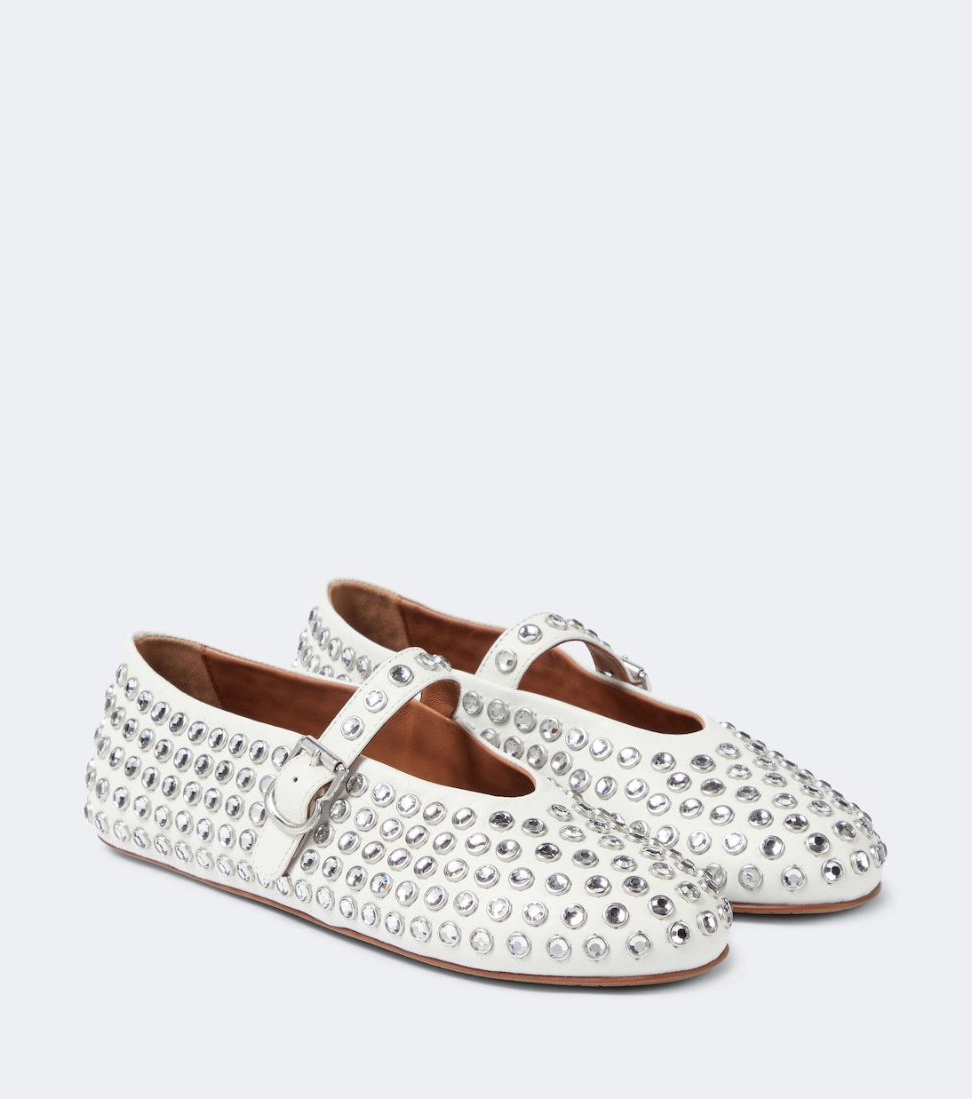 Alaïa - Crystal-embellished leather ballet flats