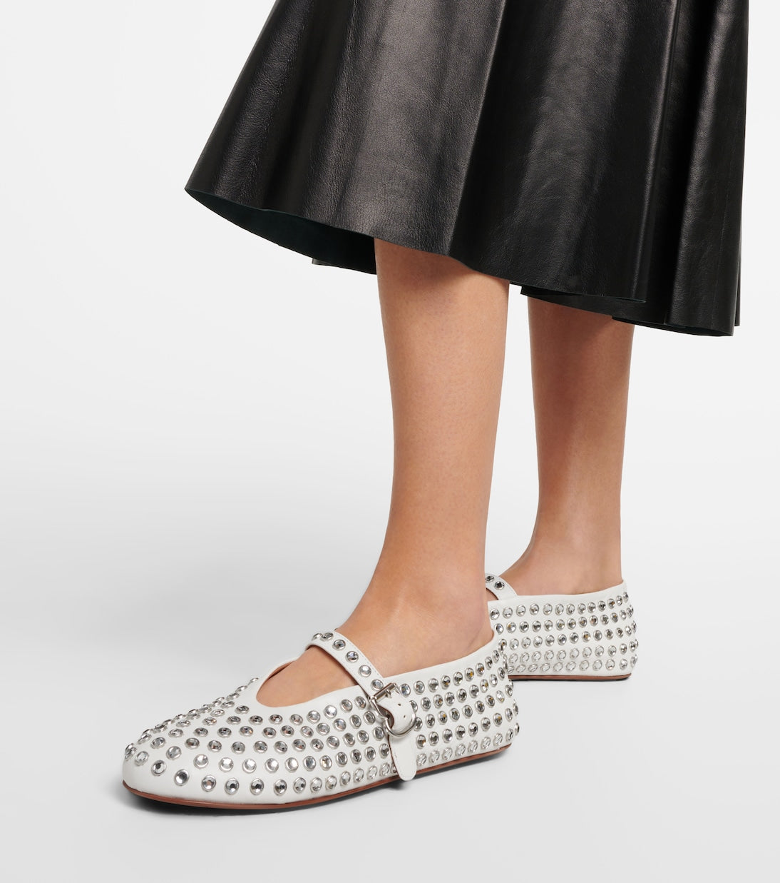 Alaïa - Crystal-embellished leather ballet flats