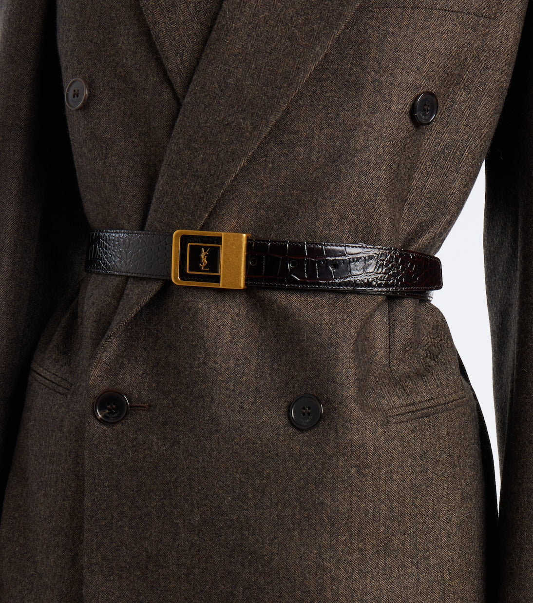 Saint Laurent - La 66 croc-effect leather belt