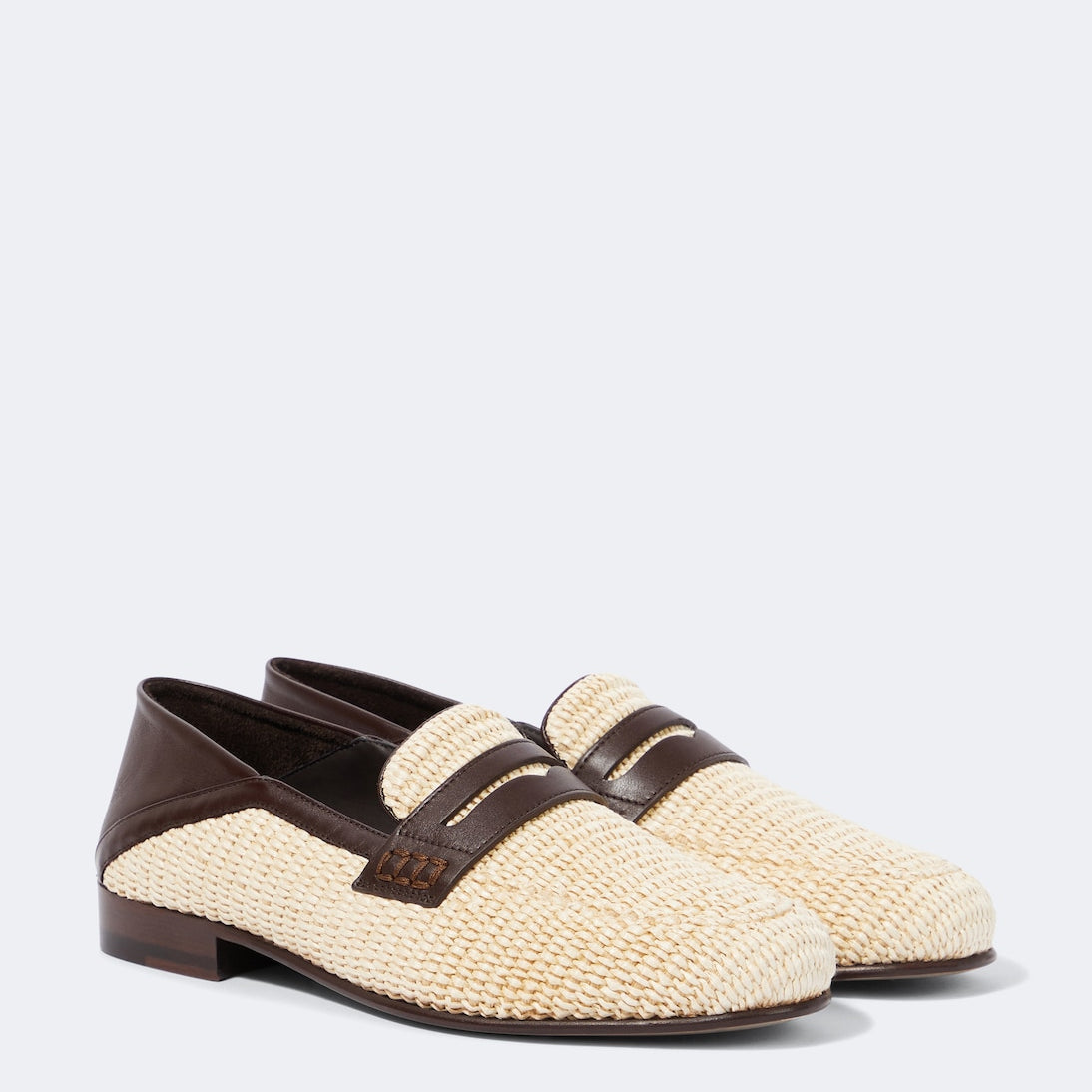 Manolo Blahnik - Padstow leather-trimmed raffia penny loafers