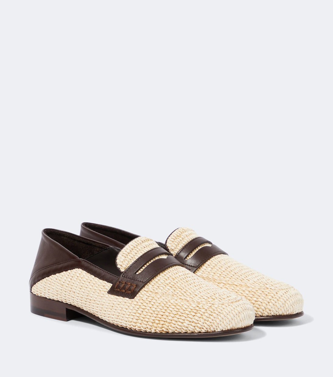 Manolo Blahnik - Padstow leather-trimmed raffia penny loafers