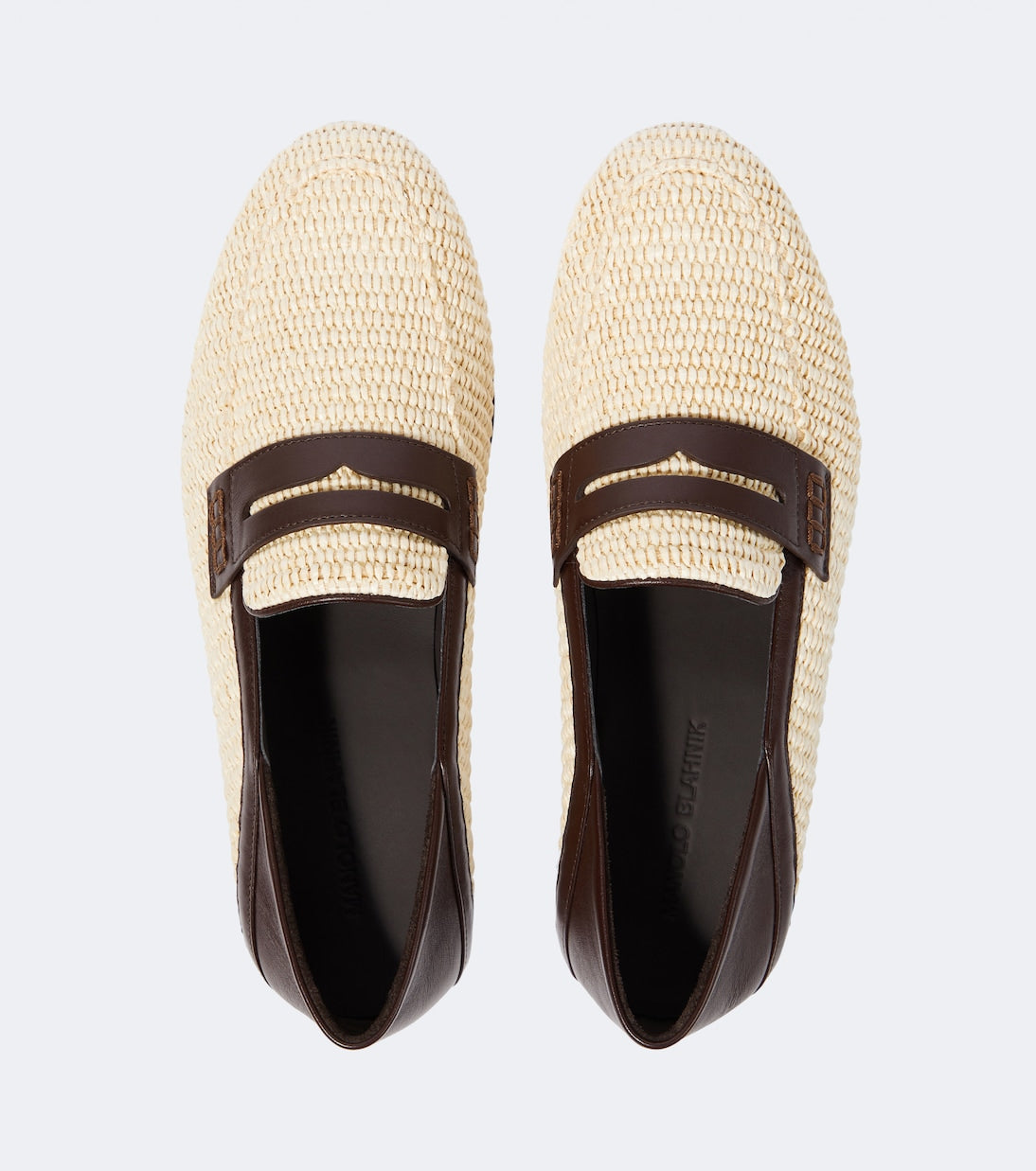 Manolo Blahnik - Padstow leather-trimmed raffia penny loafers