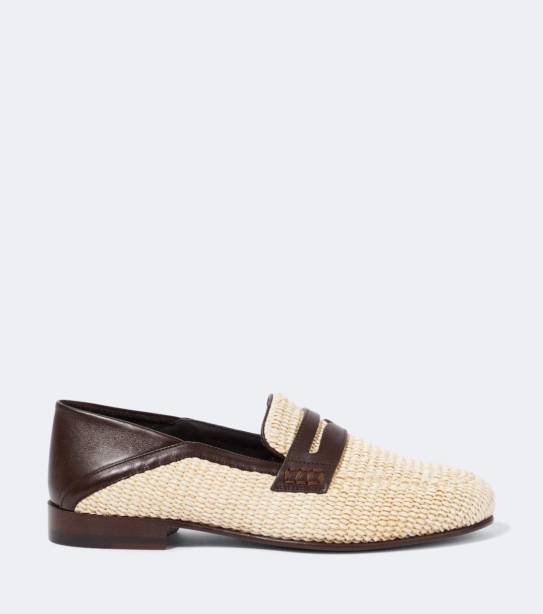 Manolo Blahnik - Padstow leather-trimmed raffia penny loafers