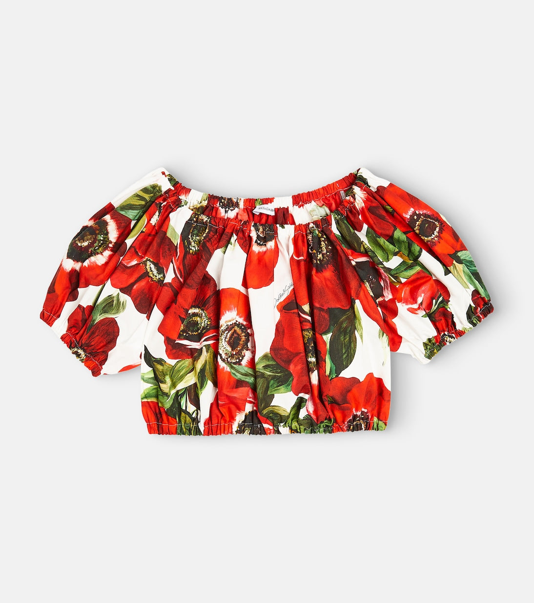 Dolce&Gabbana Kids - Floral off-shoulder cotton crop top
