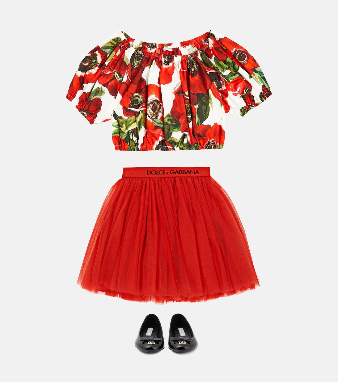 Dolce&Gabbana Kids - Floral off-shoulder cotton crop top