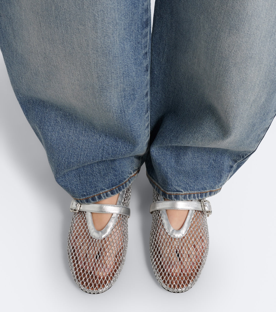 Alaïa - Metallic fishnet Mary Jane flats