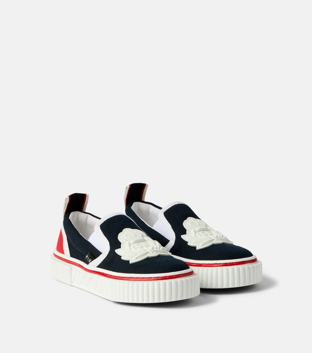 Christian Louboutin Kids - Pedrito Boat Crest canvas slip-on sneakers