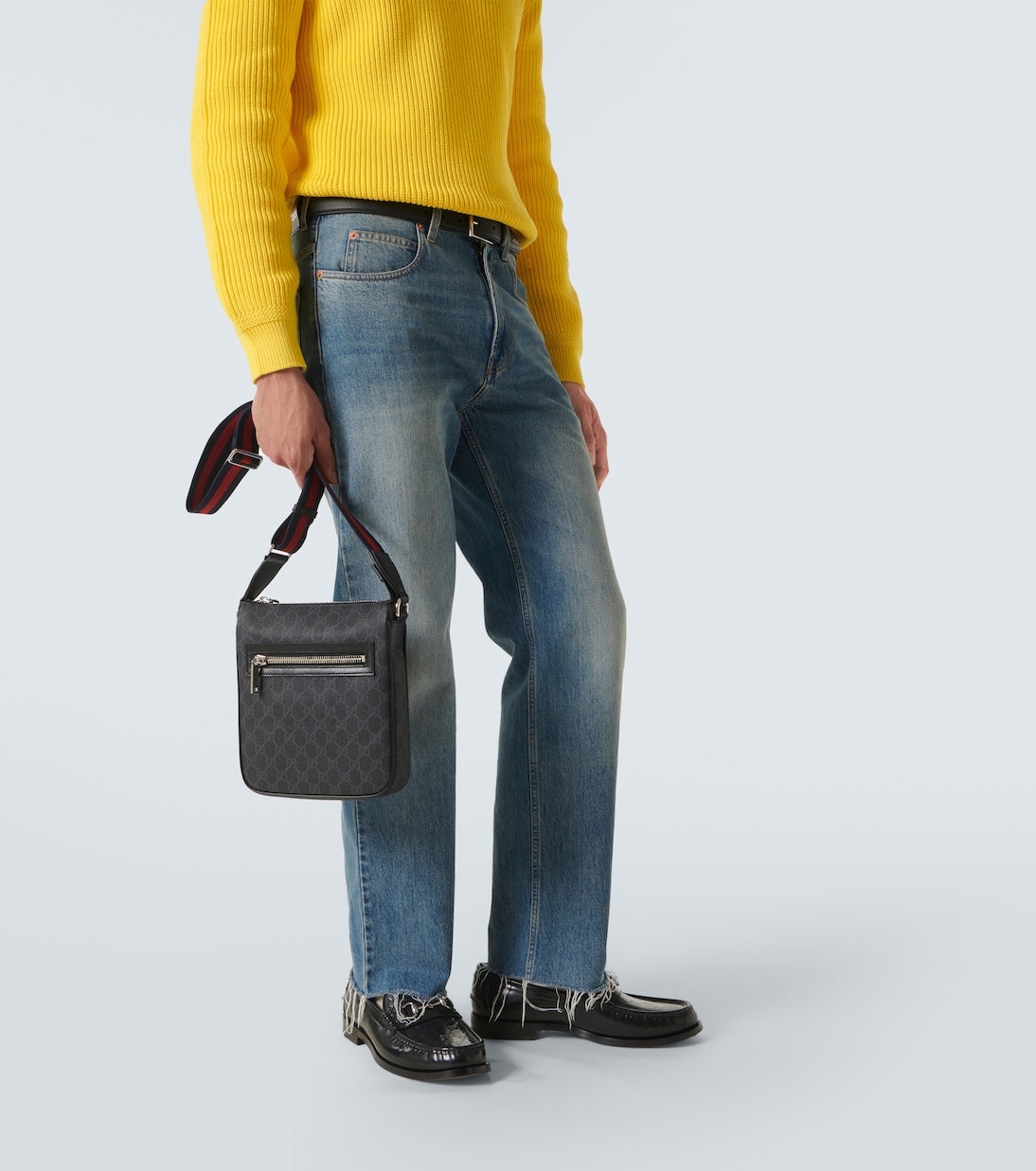 Gucci - GG canvas leather-trimmed crossbody bag
