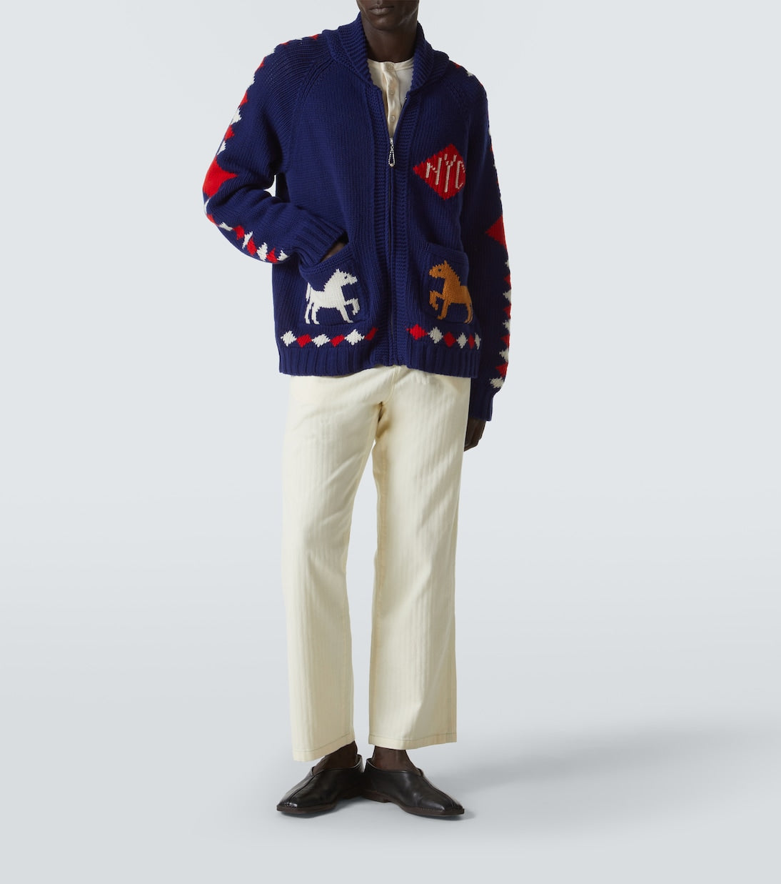 Bode - Diamond Corral wool zip-up cardigan