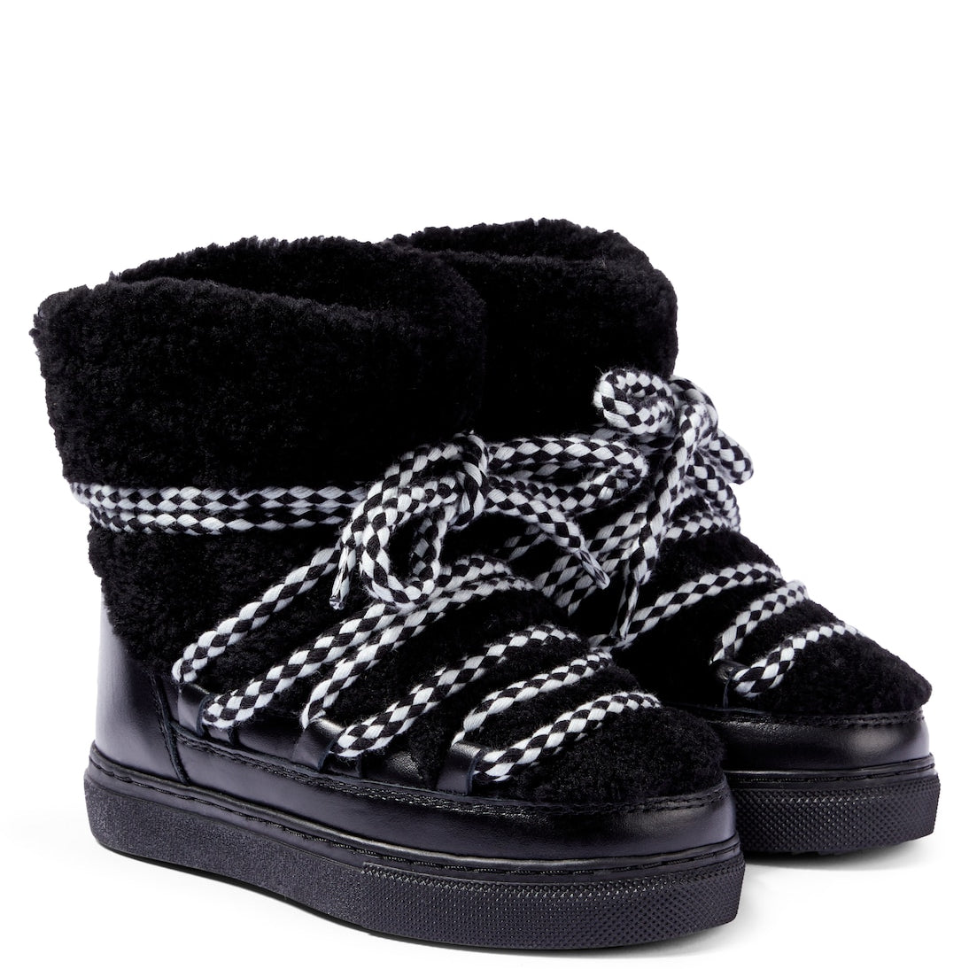 Inuikii Kids - Curly shearling and leather ankle boots
