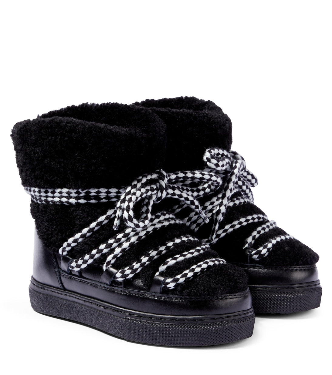 Inuikii Kids - Curly shearling and leather ankle boots