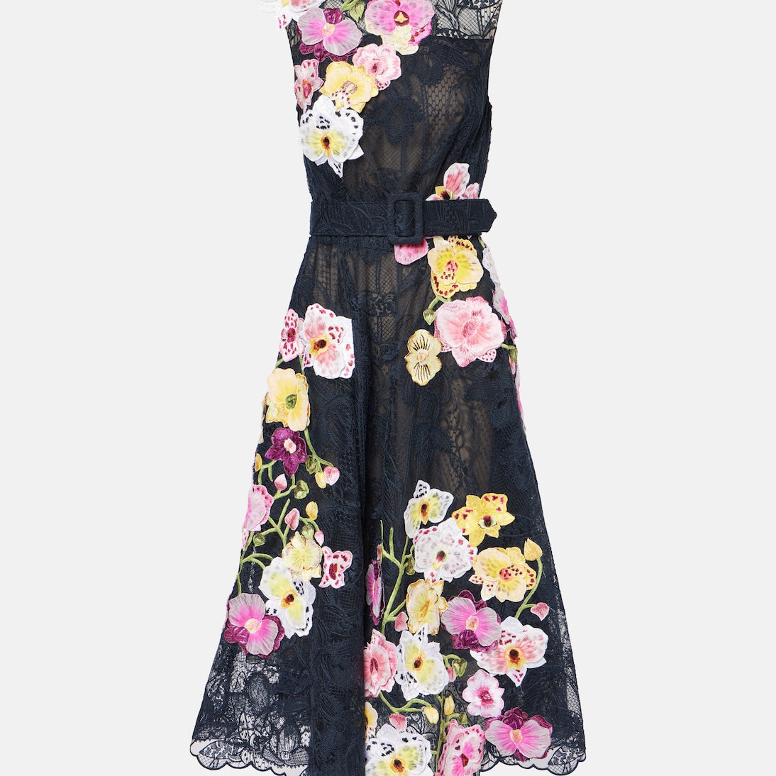 Oscar de la Renta - Orchid embroidered lace cocktail dress