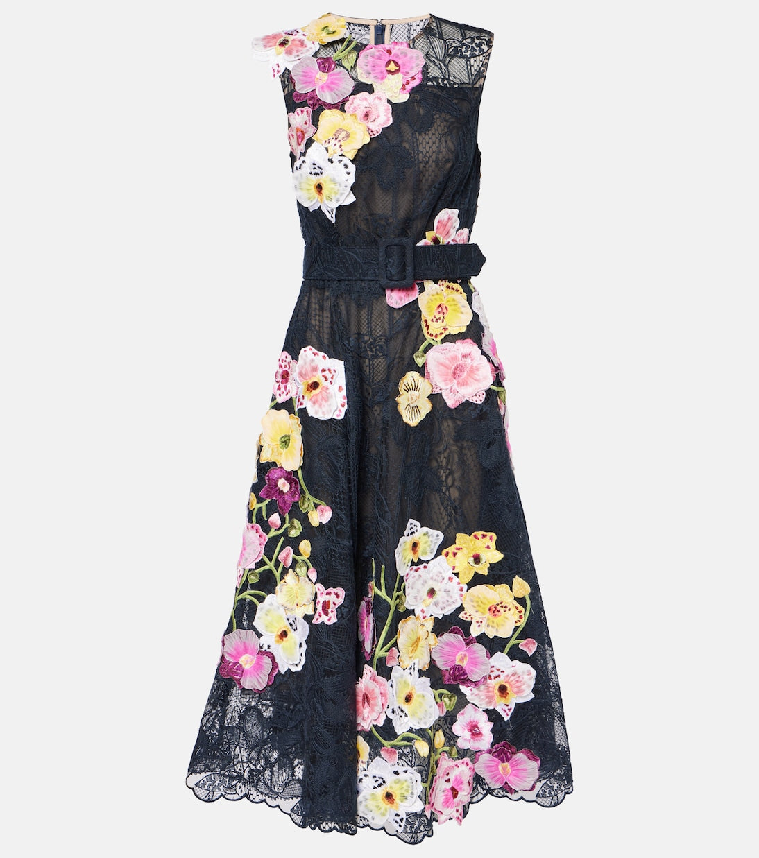 Oscar de la Renta - Orchid embroidered lace cocktail dress