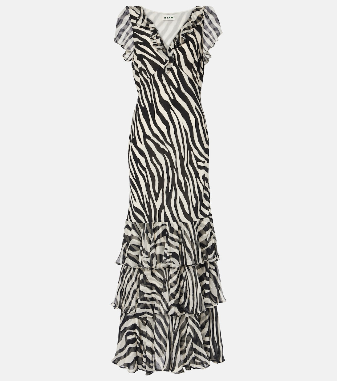 Rixo - Amelle zebra-print ruffled silk maxi dress