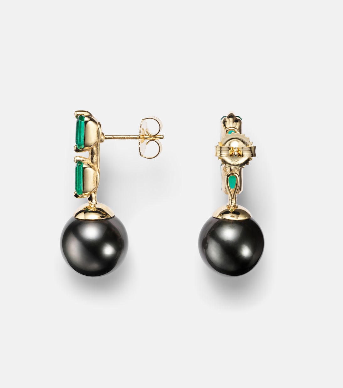 Suzanne Kalan - 18kt gold drop earrings with pearls and emeralds