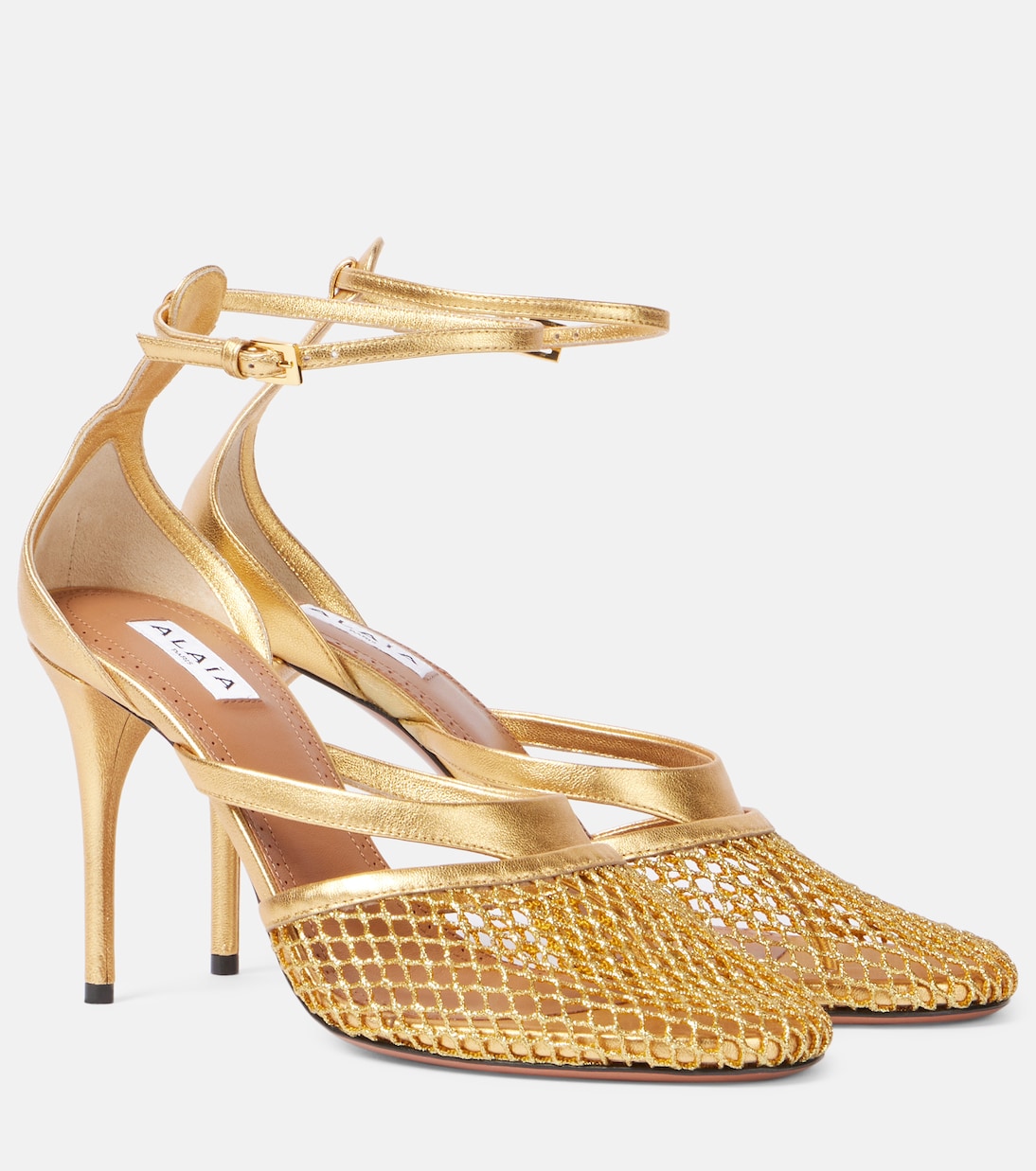 Alaïa - Infradito Fishnet 90 leather pumps