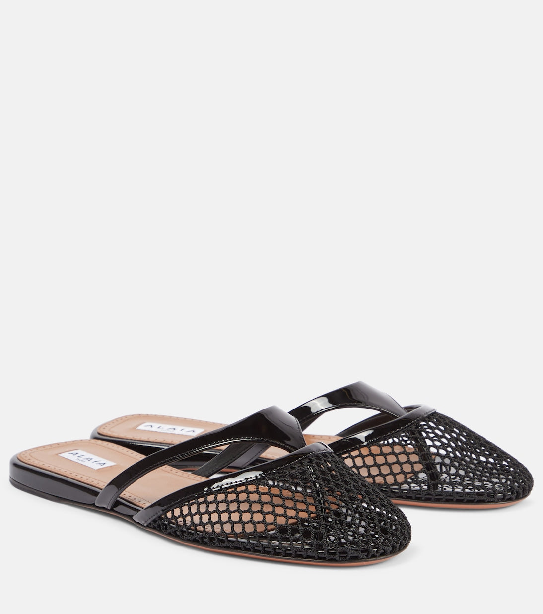 Alaïa - Infradito fishnet leather-trimmed mules