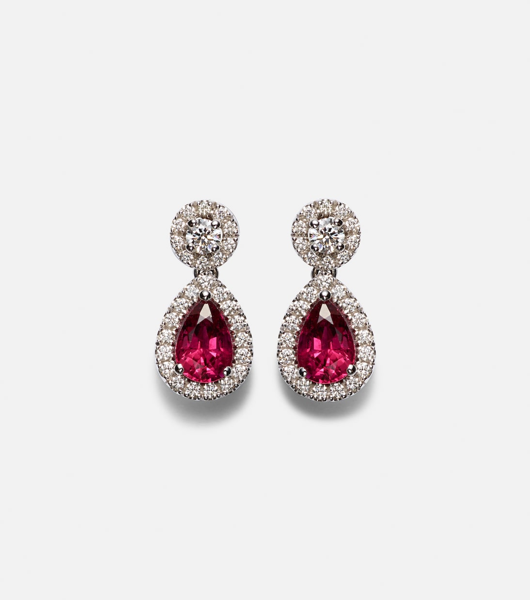 Bucherer Fine Jewellery - Classics 18kt white gold drop earrings with rubies and diamonds