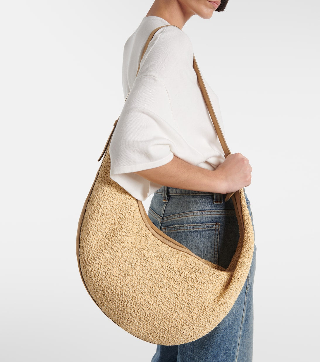 Khaite - Augustina suede-trimmed raffia shoulder bag