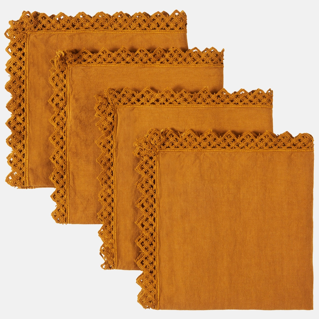 Once Milano - Set of 4 macramé-trimmed linen napkins