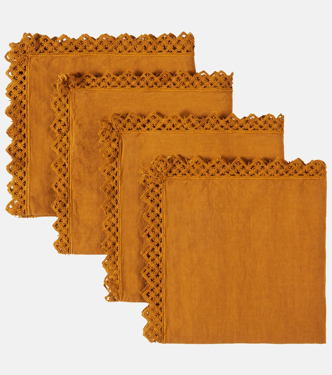 Once Milano - Set of 4 macramé-trimmed linen napkins