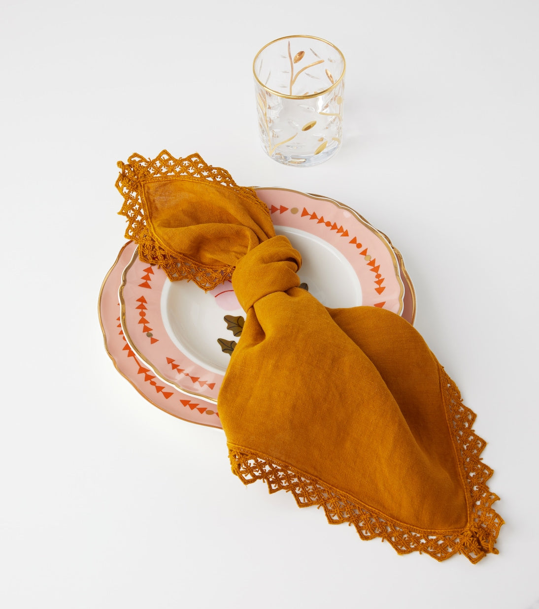 Once Milano - Set of 4 macramé-trimmed linen napkins
