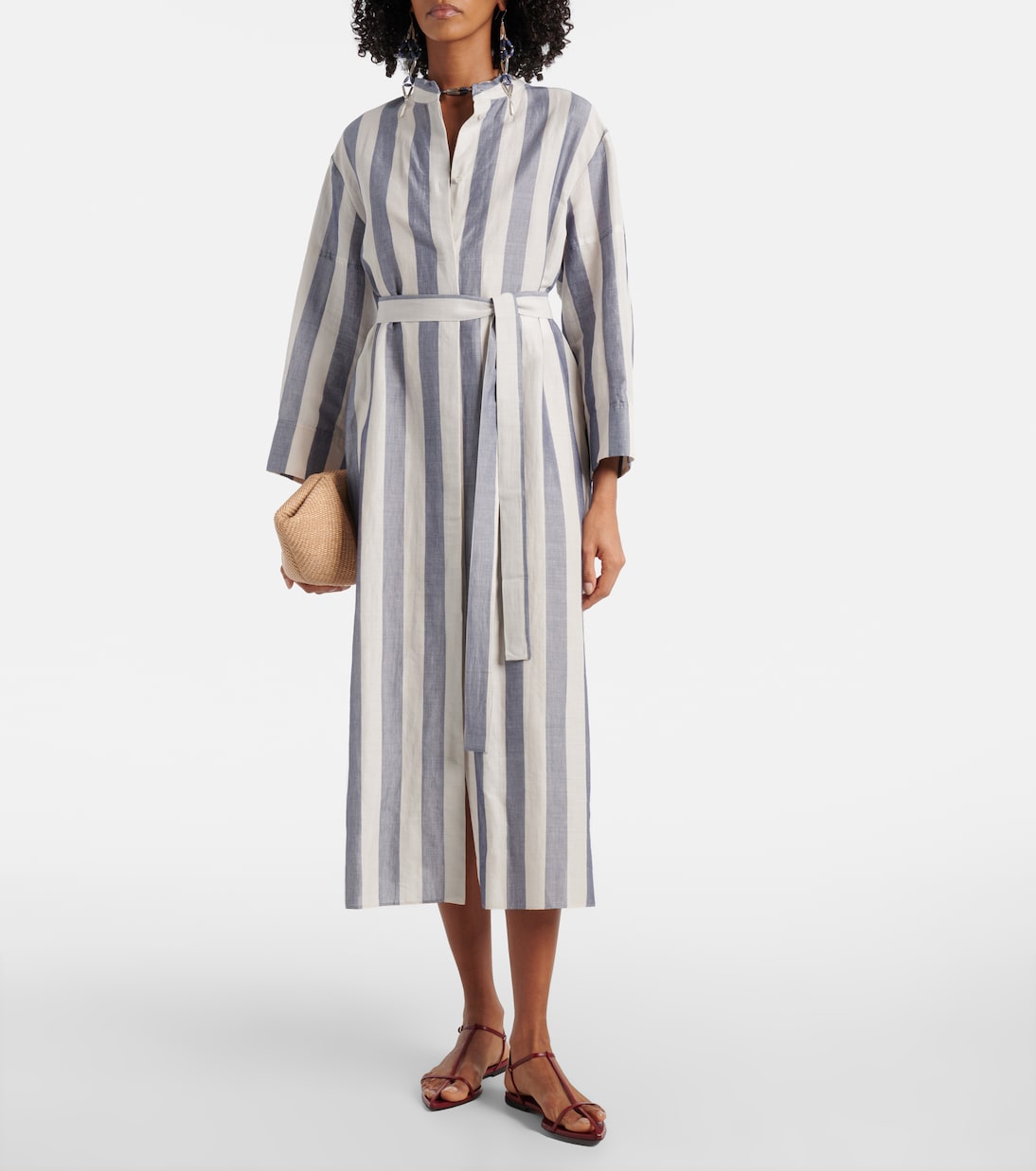 'S Max Mara - Rima striped ramie and cotton midi dress