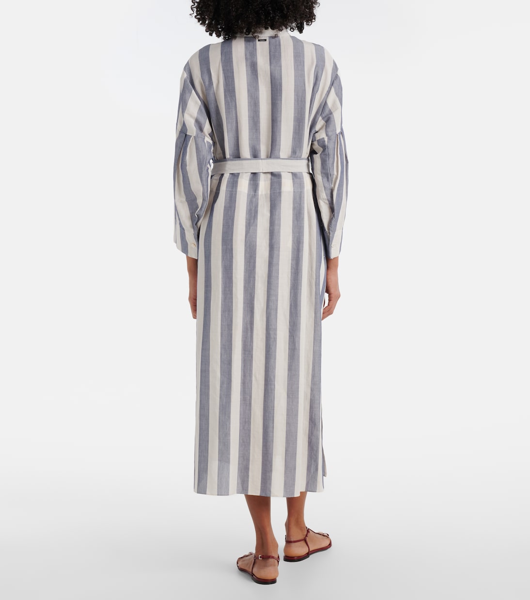 'S Max Mara - Rima striped ramie and cotton midi dress