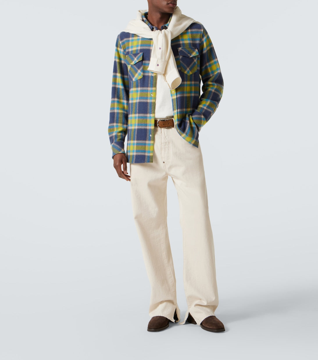 God's True Cashmere - Explorer plaid cashmere shirt with quartz
