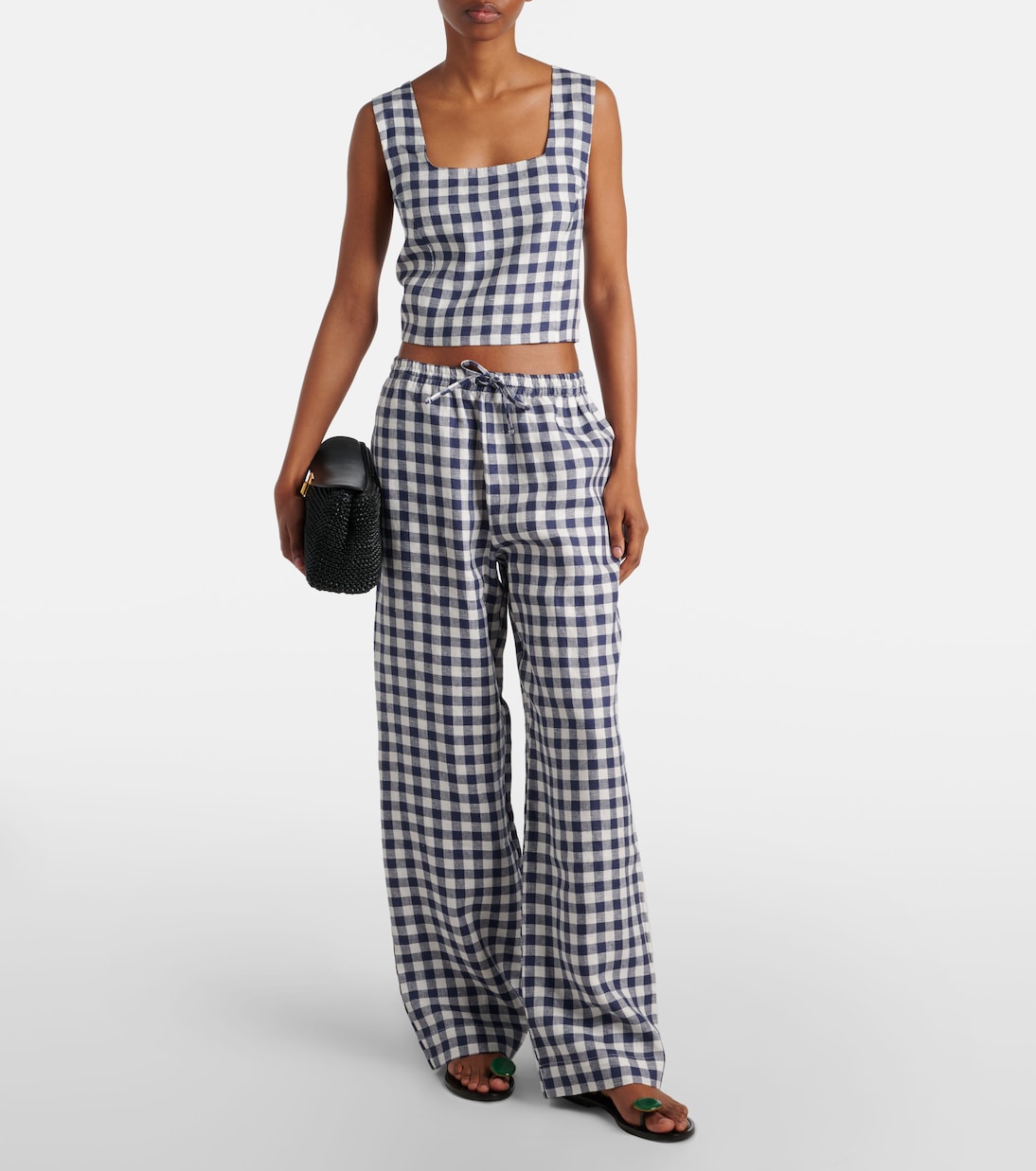 Asceno - Aurelia gingham linen wide-leg pants